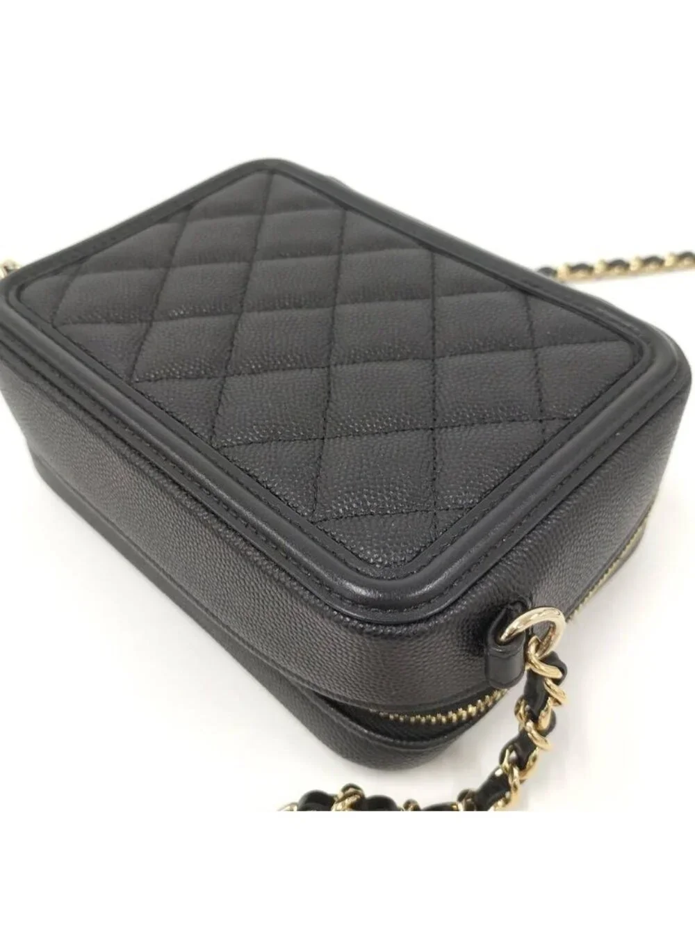Chanel Shoulder Bag Quilted CC Filigree Leather Black